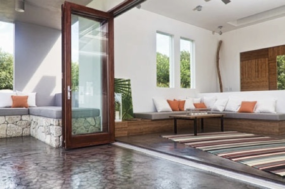 interior view with frameless glass windows